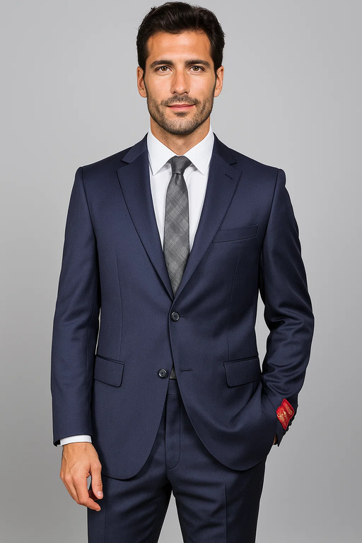 Mantoni Suit - Signature Menswear Wool Fabric SuitsOutlet - Brand Men's Dark Navy Blue Suit For Men 2-button Suit  - High End Suits - High Quality Suits
