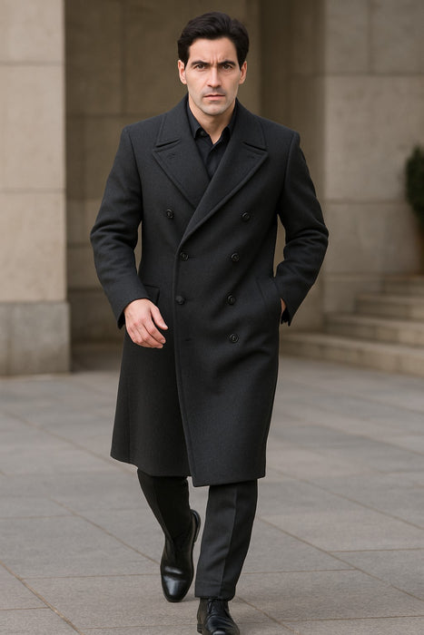 Men's Dress Coat Dress Coat Top Coat Buttons Closure Double Breasted Overcoat Charcoal Grey Full Length Maxi Coat