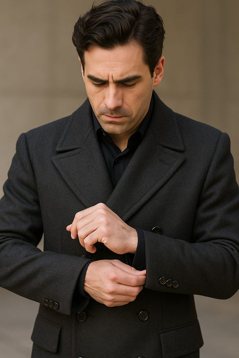 Men's Dress Coat Dress Coat Top Coat Buttons Closure Double Breasted Overcoat Charcoal Grey Full Length Maxi Coat