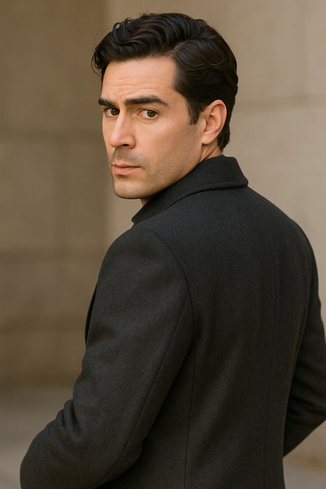 Men's Dress Coat Dress Coat Top Coat Buttons Closure Double Breasted Overcoat Charcoal Grey Full Length Maxi Coat