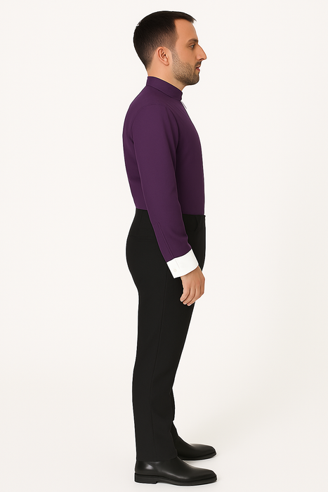 Men's Fashion Hidden Button French Cuff Mandarin Collarless Preacher Round Style Men's Dress Shirt