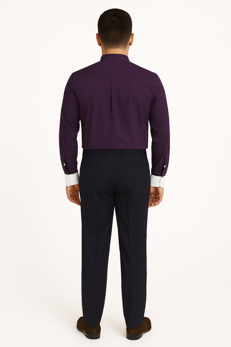 Men's Fashion Hidden Button French Cuff Mandarin Collarless Preacher Round Style Men's Dress Shirt