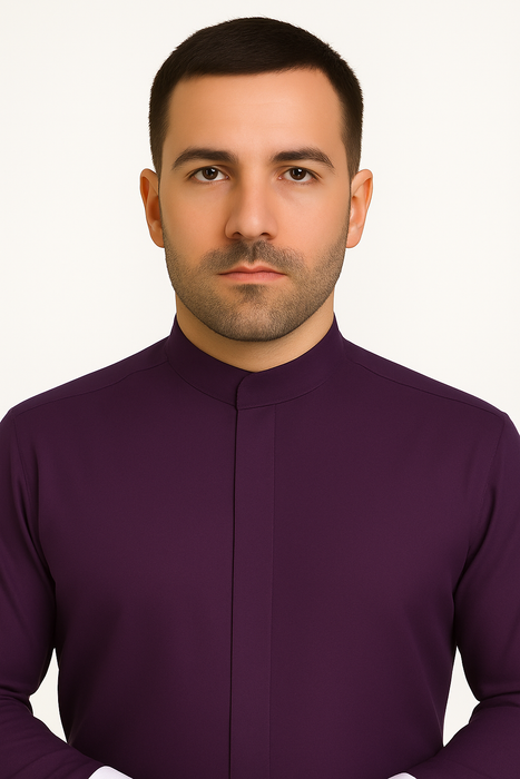 Men's Fashion Hidden Button French Cuff Mandarin Collarless Preacher Round Style Men's Dress Shirt