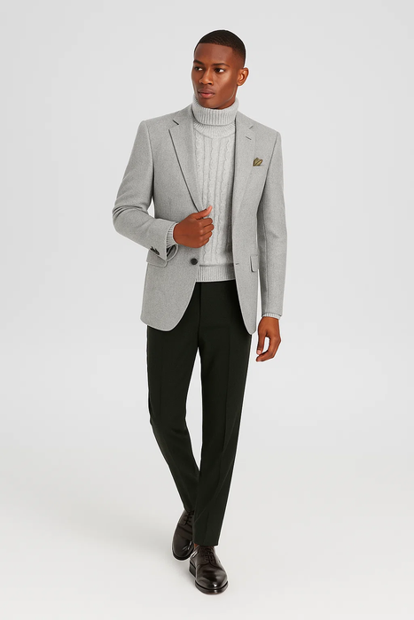 Men's Light Gray 2 Button Solid Pattern Cheap Priced Designer Fashion Dress Casual Blazer For Men On Sale Blazer - 62742 Dove Grey P&L