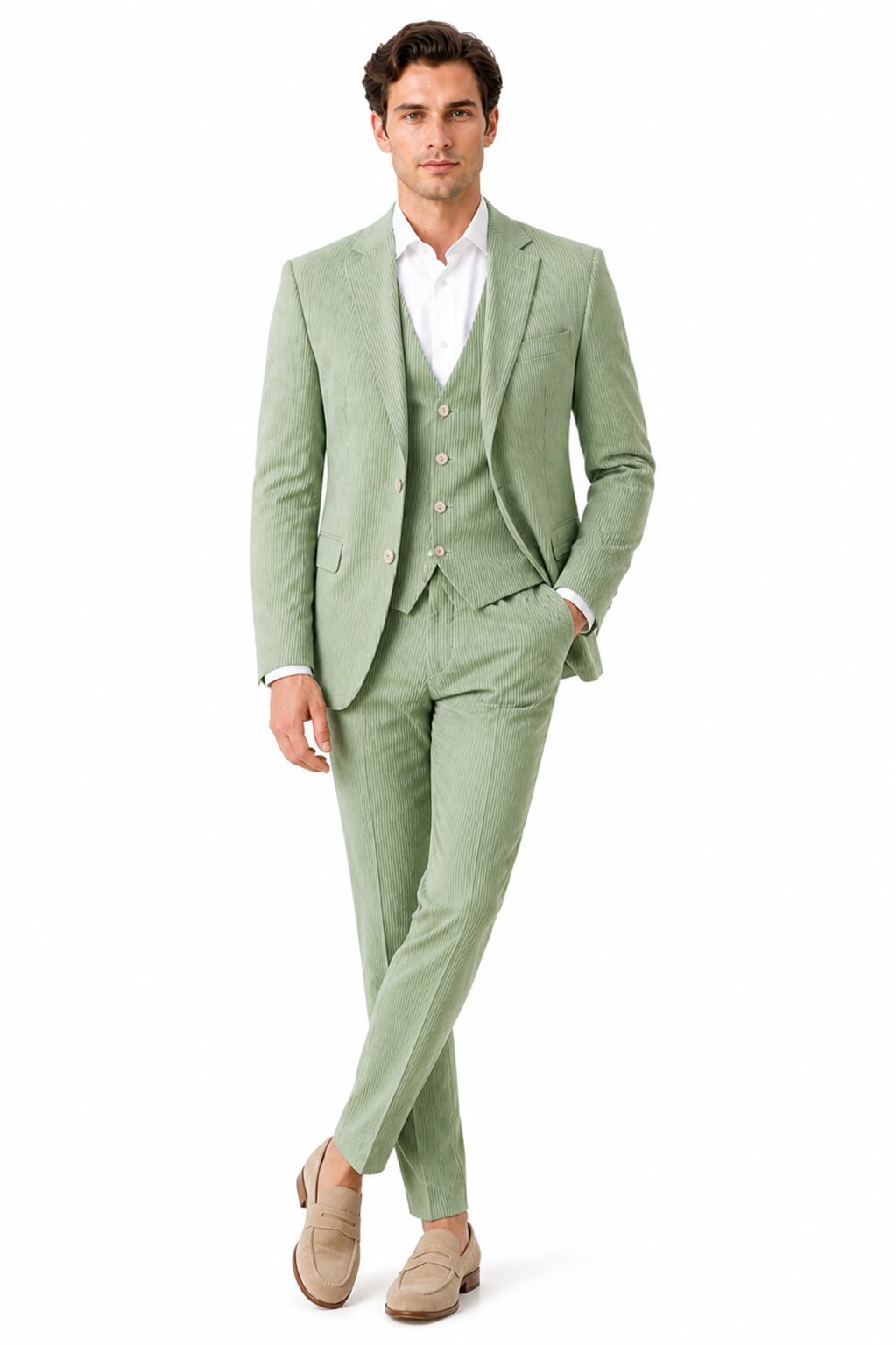 Men's Notch Label Orange Colour Summer Seersucker Fabric Jacket and Pants 3 Piece Suit