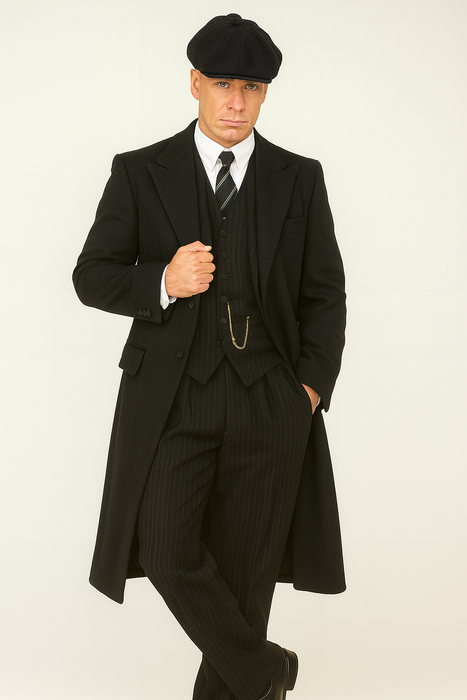 Brand New Quality 1920's English Style Peaky Blinders Style Vested Peaky Blinders Suit - Peaky Blinders Outfit + Overcoat + Hat (Peaky Blinder Custome)