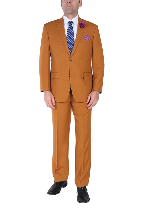 Men's Rust Classic Fit 2 Button Two-Piece Side Vents Cheap Priced Business Suits Clearance Sale