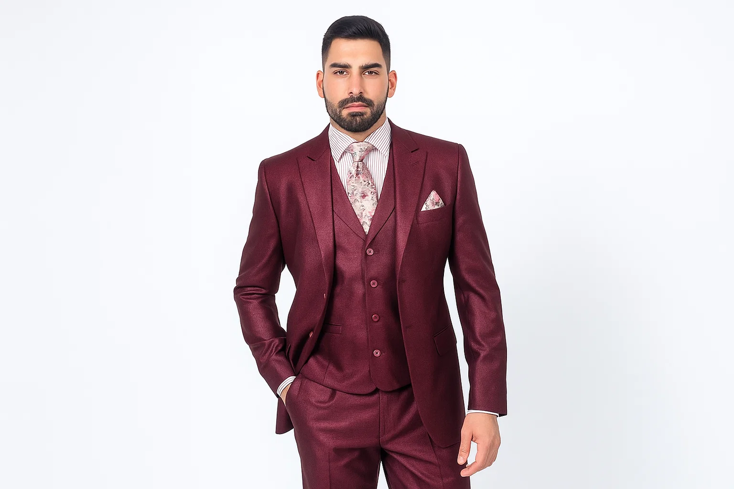 Men's Sharkskin Burgundy ~ Wine ~ Maroon Suit Cheap Priced Business Suits Clearance Sale - Image 2
