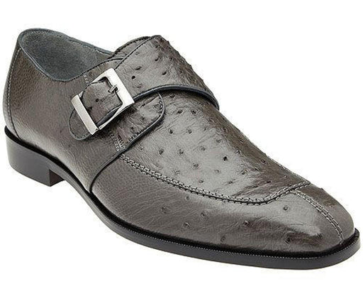 Belvedere Men's Shoes Gray Ostrich Side Buckle Strap Josh 114011