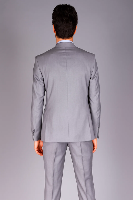 Men's Slim Fit Light Grey Sharkskin 2-Button Suit