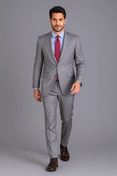 Men's Slim Fit Light Grey Sharkskin 2-Button Suit