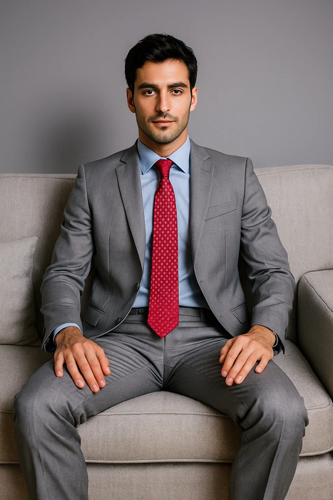 Men's Slim Fit Light Grey Sharkskin 2-Button Suit