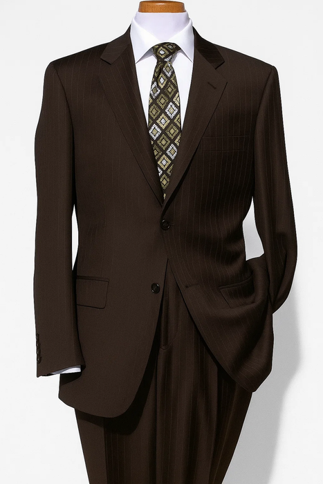 Men's Two Button Brown Pinstripe Cheap Priced Business Suits Clearance Sale