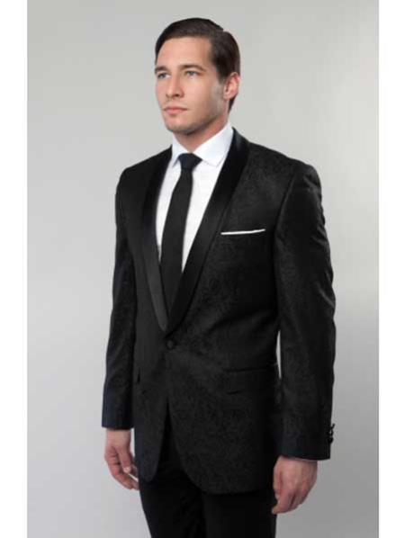 Black Men's Floral Satin Shiny 1 Button Black Lapel Two Toned Blazer Paisley Sport Coat Dinner Jacket Flashy Silky Satin Stage Fancy Party Dance Stage Jacket Fashion Tuxedo For Men