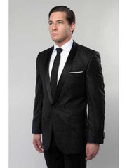 Black Men's Floral Satin Shiny 1 Button Black Lapel Two Toned Blazer Paisley Sport Coat Dinner Jacket Flashy Silky Satin Stage Fancy Party Dance Stage Jacket Fashion Tuxedo For Men