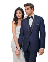 Men's 1 Button Slim Fit navy Satin Shawl Lapel Tuxedo