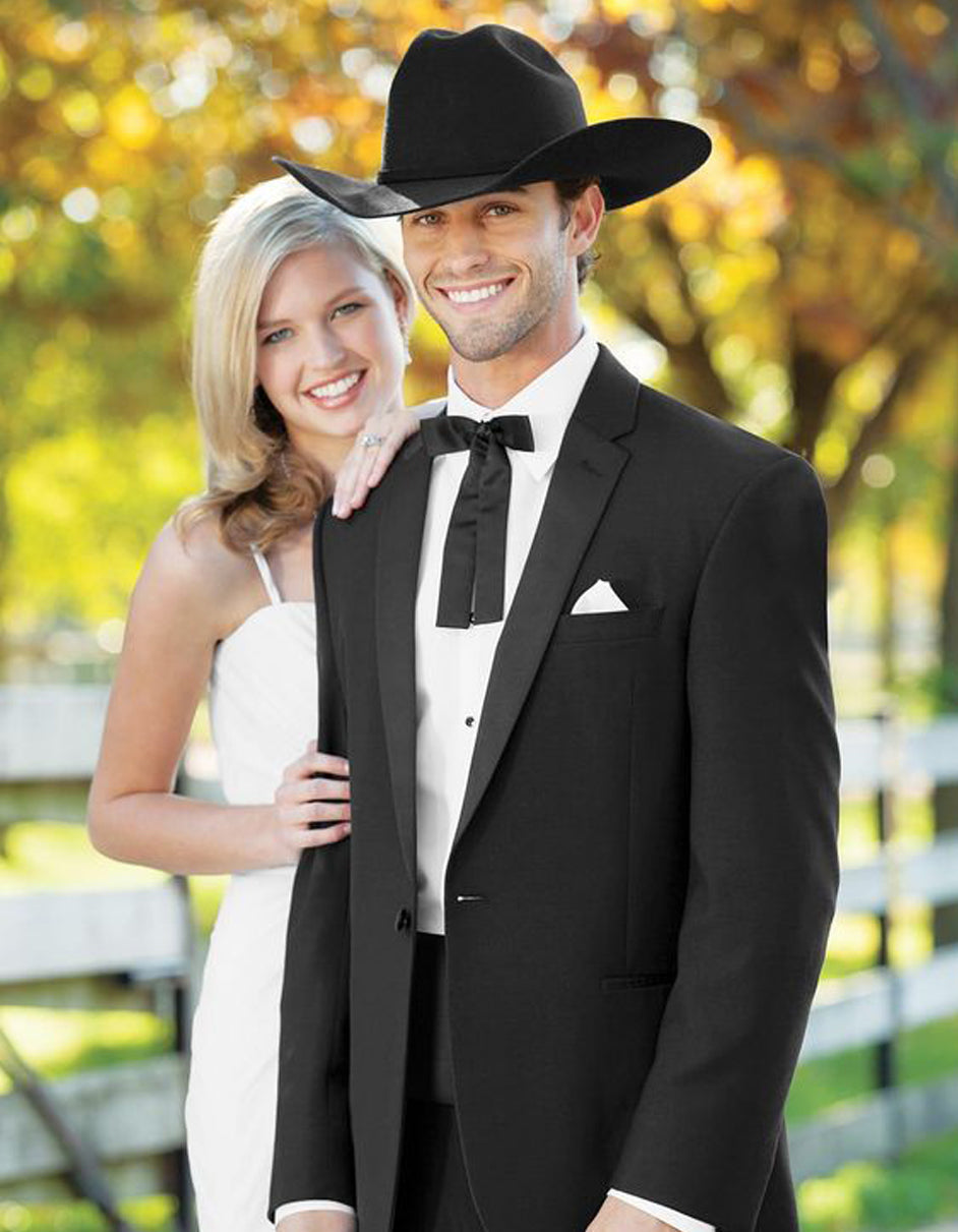 36S Mens 1 Button Western Cowboy Wedding Tuxedo Black
