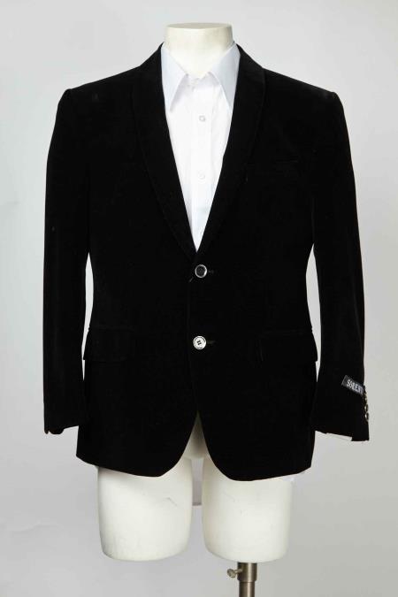 Two Button Shawl Lapel Men'S Black Blazer