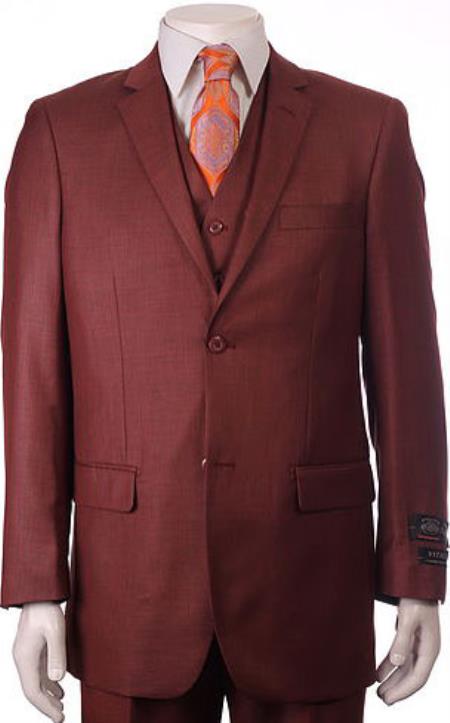 Men's 3 Pieces Pleated Pants Side Vents With Pattern Brick