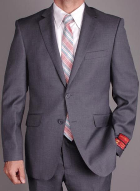 Mantoni Suit - Signature Menswear Wool Fabric SuitsOutlet - Brand Men's 2 Button Slim Cut Suit Charcoal Gray- High End Suits - High Quality Suits