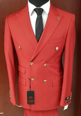Mens 2 Button Double Breasted Suit Red