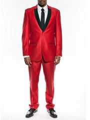 Men's Two Button Shawl Trim Lapel Slim Fit - Red Tuxedo