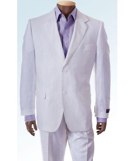 Men'S Two Buttons Linen Fashion Vested White 3 Piece Suit - Mens Linen Suit main image 0