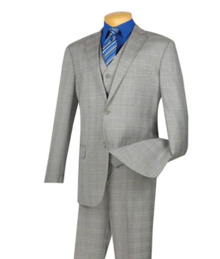 Men's 2 Buttons 3 Piece Side Vents Suit With Flat Front Pants Gray