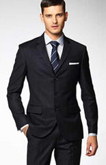 Men'S 3 Button Fitted Slim Fit Wool Suit Flat Front Pants Side Vented Available In Black Or Charcoal Or Dark Navy Blue Suit For Men