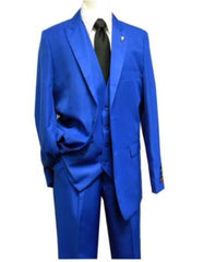Mens Solid Royal Suit Brand 3 Piece Fashion Dress Suit