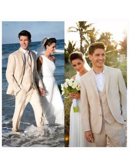 Men's Beach Wedding Attire Suit Menswear Beige Two Buttons Suit