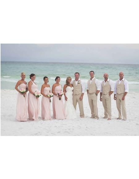 Men's Beige Four Button Beach Wedding Attire Suit Beige / 42 Long