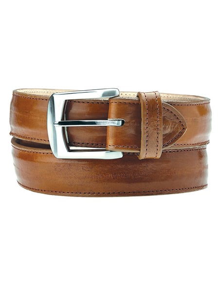 Men's Authentic Genuine Skin Italian Stella All-Over Genuine Eel Antique Camel Belt