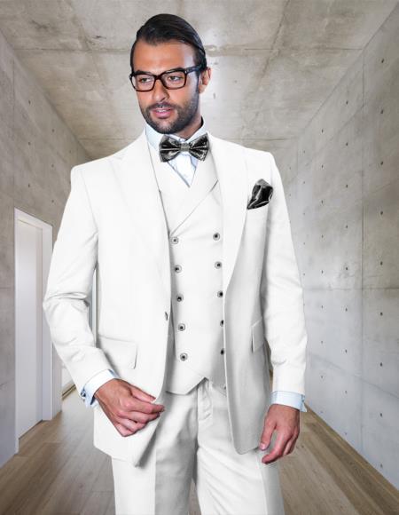 Mens Big and Tall Size Suits - Plus Size Mens White Suit - Peak Lapel Ticket Pocket