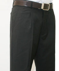 Roma-Classic Fit Pleated Front 1 Pleated Pant 1/4 Top Pocket+2 Back Pockets with Lining Black unhemmed unfinished bottom - Cheap Priced Dress Slacks For Men On Sale