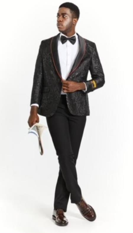 Men's Paisley Black Velvet Fabric Patterned Texture Men's blazer Sport Coat main image 1