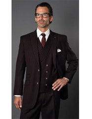 Men's Black ~ Red Two Button Striped Pattern Suit