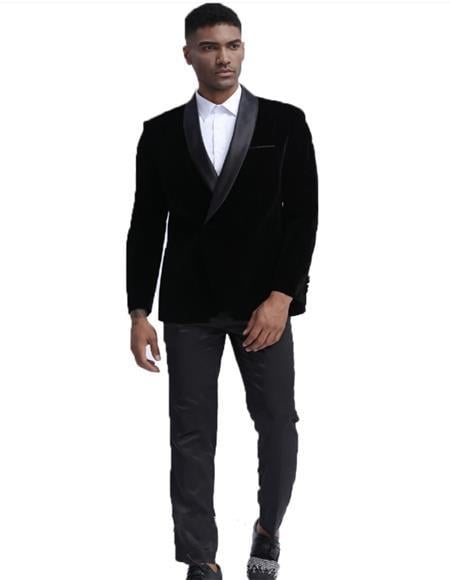 Men's Black Shawl Lapel One Chest Pocket Velvet Sport Coat velour Men's blazer Jacket