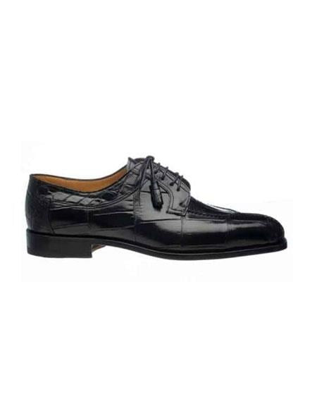 Ferrini Men's Black Split Toe Italian Style Lace Up World Best Alligator Shoe ~ Gator Skin Bell Shoe