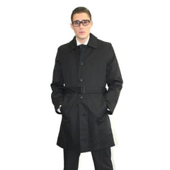 Men's Dress Coat Black Belted Long Style Trench Coat