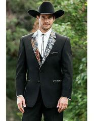 Men's Black Tuxedo Camouflage Suit Camo Tux Pattern On with trimmed pockets