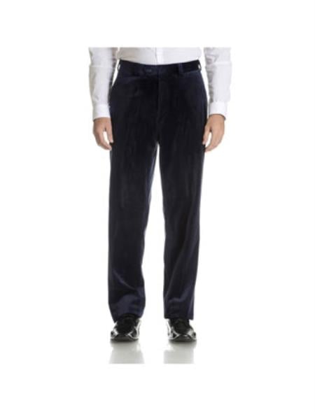 Men's Black Flat Front Velvet Pants unhemmed unfinished bottom
