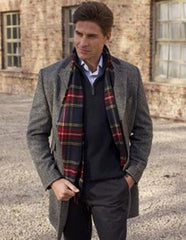 Men's Black White Wool full length Overcoat
