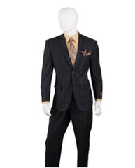 Men's Black Two Buttons Plaid ~ Window Pane Cheap Priced Business Suits Clearance Sale Pleated Pants Regular Cut