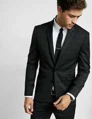 Men's Black Windowpane Pattern Two Buttons Gangster Checkered Suit