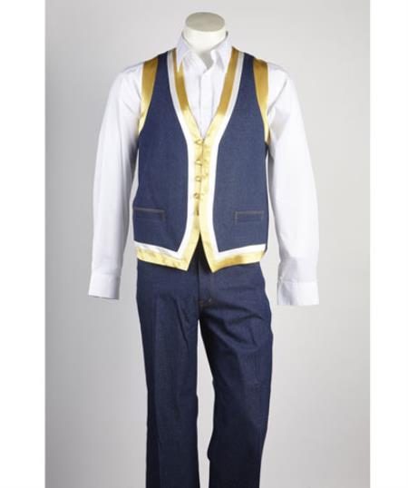 Men's Matching Vest & Pants Set Blue