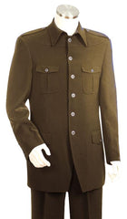 Men's Casual Safari Suit Shirt and Pant Set in Brown