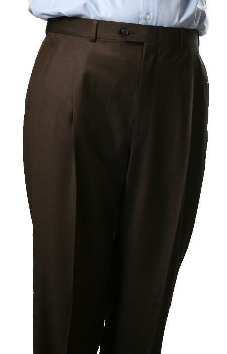 Mens Pleated Dress Pants Brown Somerset Pleated Trouser unhemmed unfinished bottom