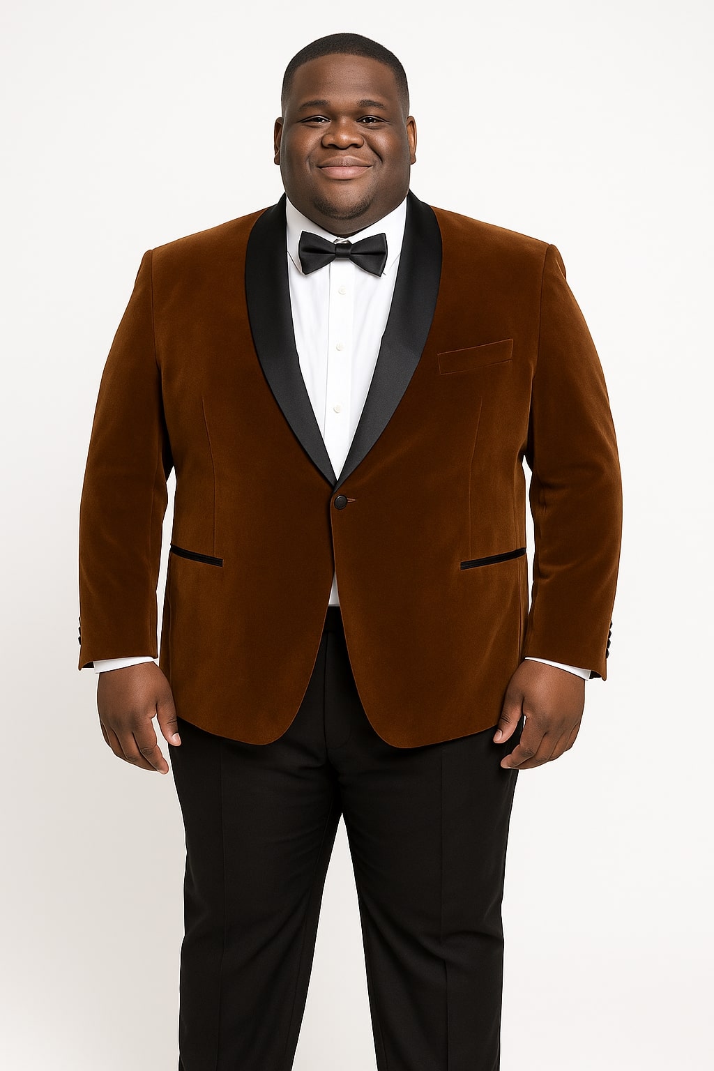 Mens Brown Velvet Tuxedo with Black Satin Shawl Lapel – One Button Formal Suit Jacket - Image 5