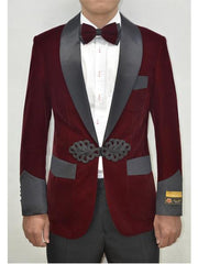 Men's Burgundy-Black One Button Blazer